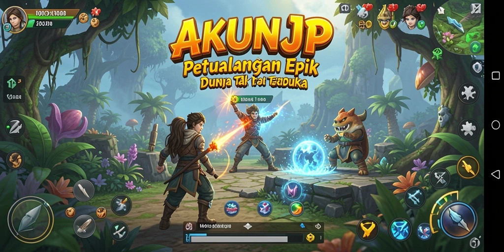 Tampilkan gameplay seru dari AKUNJP saat menjelajahi dunia petualangan.