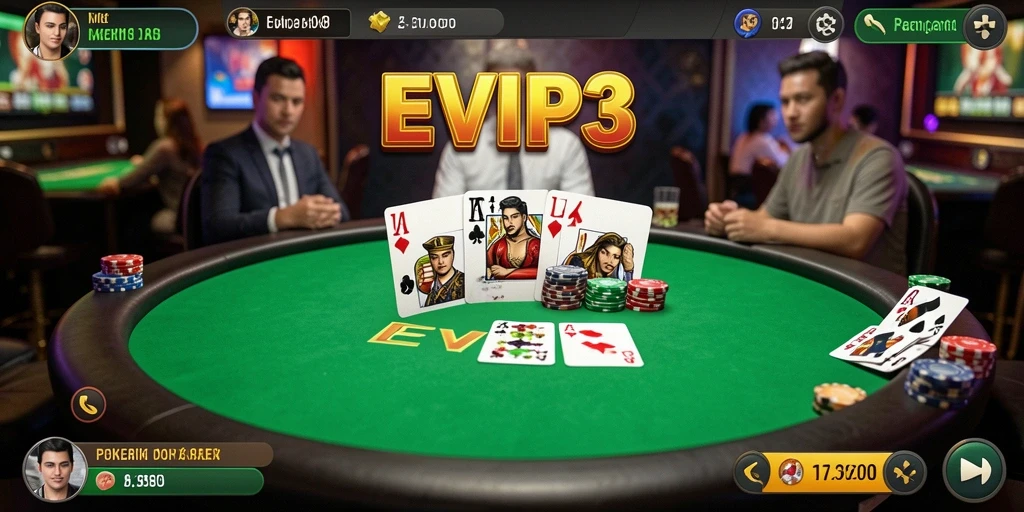 Tampilan gameplay Poker EVIP3 yang seru dan menegangkan.