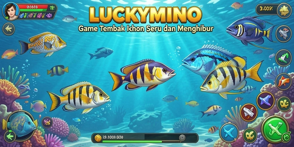 Tampilan gameplay seru LUCKYMINO saat menembak ikan.