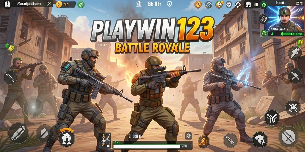 Tampilan gameplay mengesankan dari PLAYWIN123 dalam pertempuran Battle Royale.