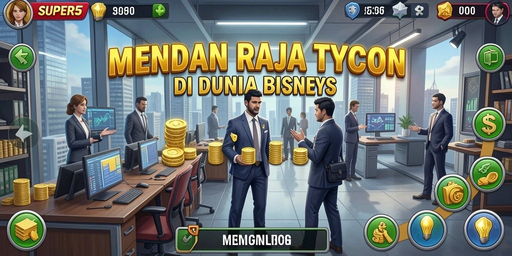 Tampilan gameplay SUPER5 yang penuh strategi dan kompetisi bisnis.