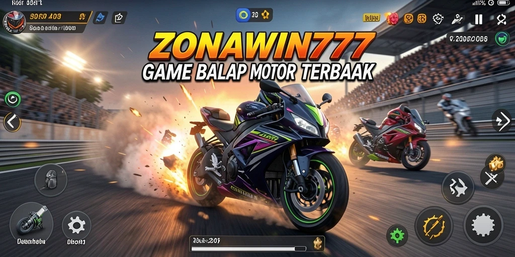 Tampilan gameplay ZONAWIN777 yang mendebarkan dan penuh aksi balapan motor.
